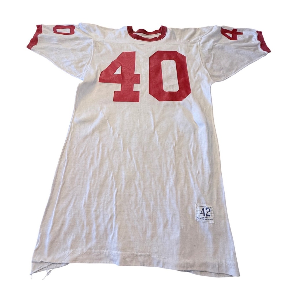 Vintage Champion Knitwear Football Jersey White Red Number 40 Ringer Large USA